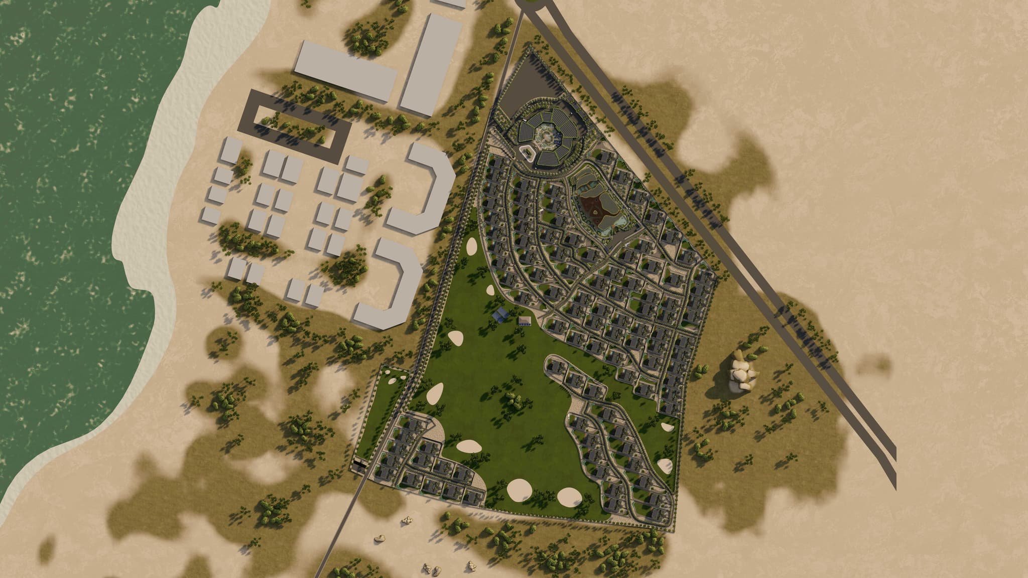 Resort aerial — sandy surroundings and clinic cluster