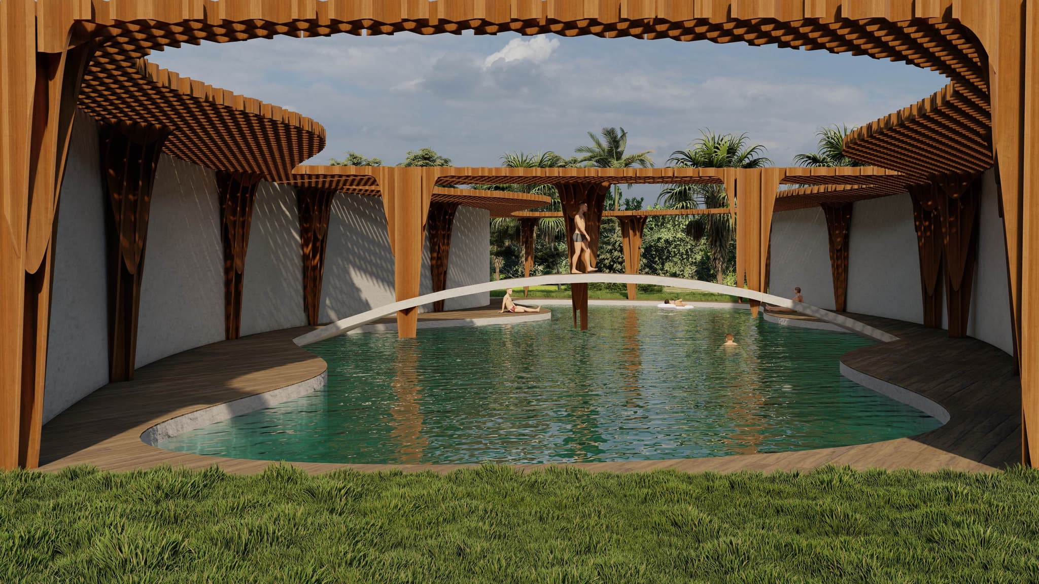 Serenity Plaza pool with wooden pergola